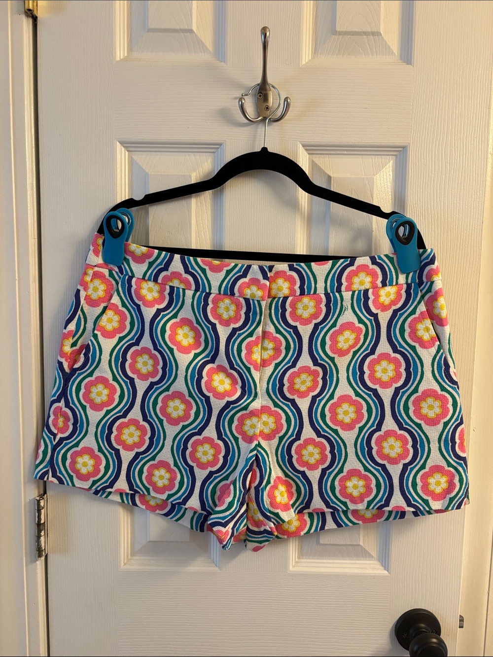 Trina Turk Pink, Blue and Yellow Floral High-Waist Shorts